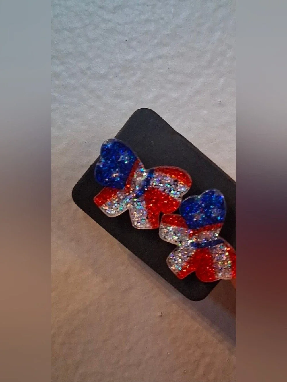 $8 Each Or Bundle 5/$20 Glitter Patriotic Bow Stud Earrings Red, White & Blue